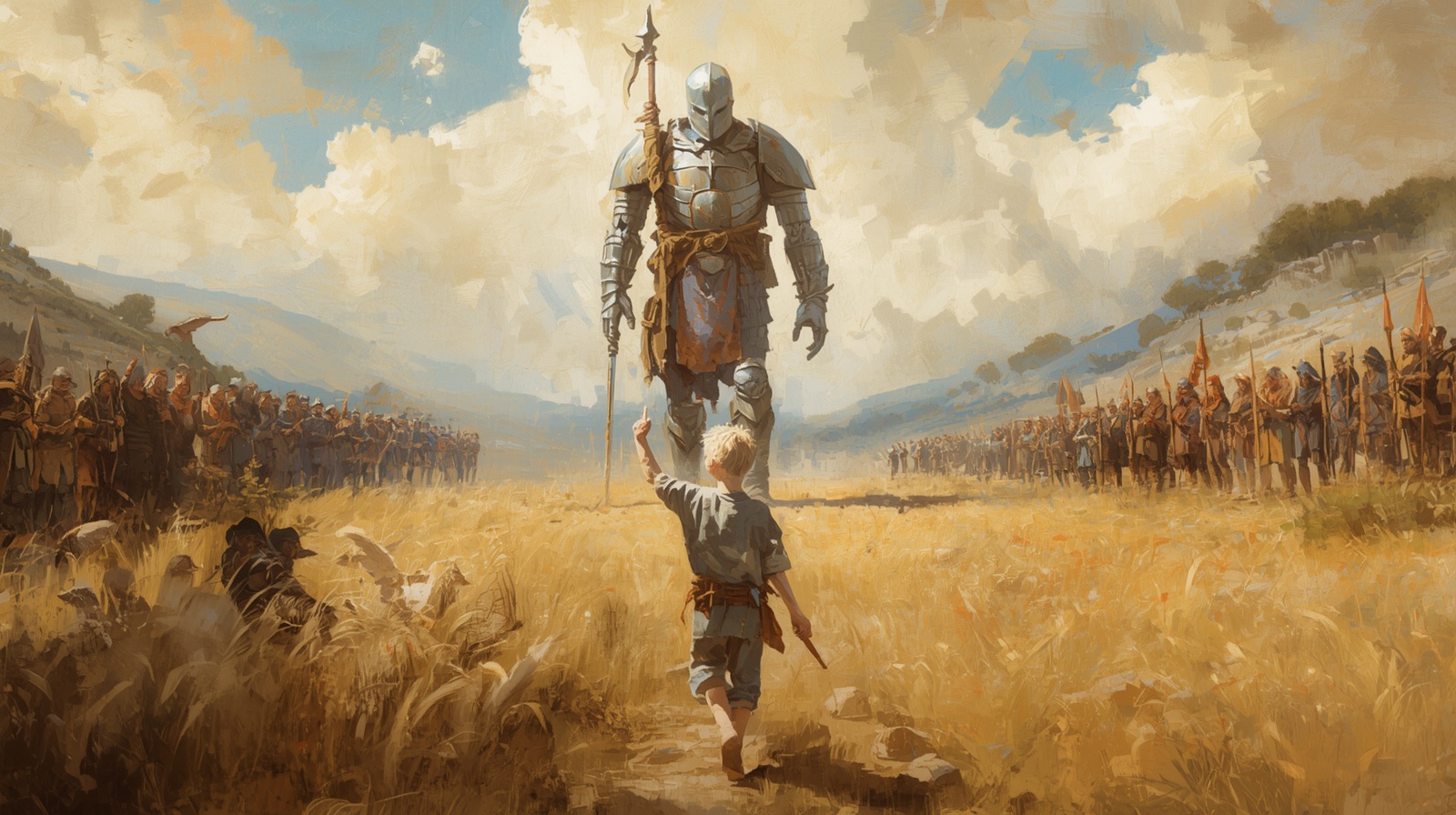 David running toward Goliath on the battlefield